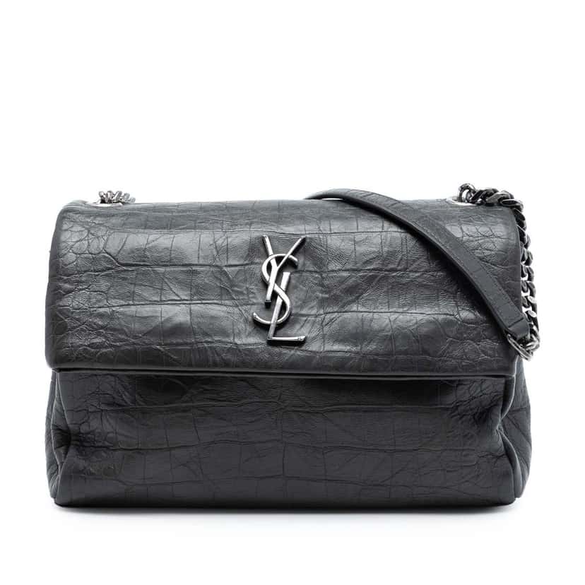 Saint Laurent Medium Croc Embossed Calfskin Monogram West Hollywood Crossbody Black Leather Very good condition - Front View