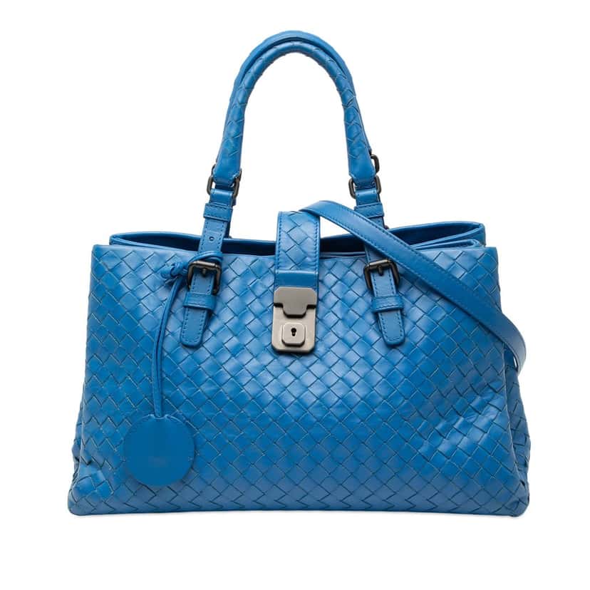 Bottega Veneta Small Nappa Intrecciato Roma Satchel Blue Leather Very good condition - Front View