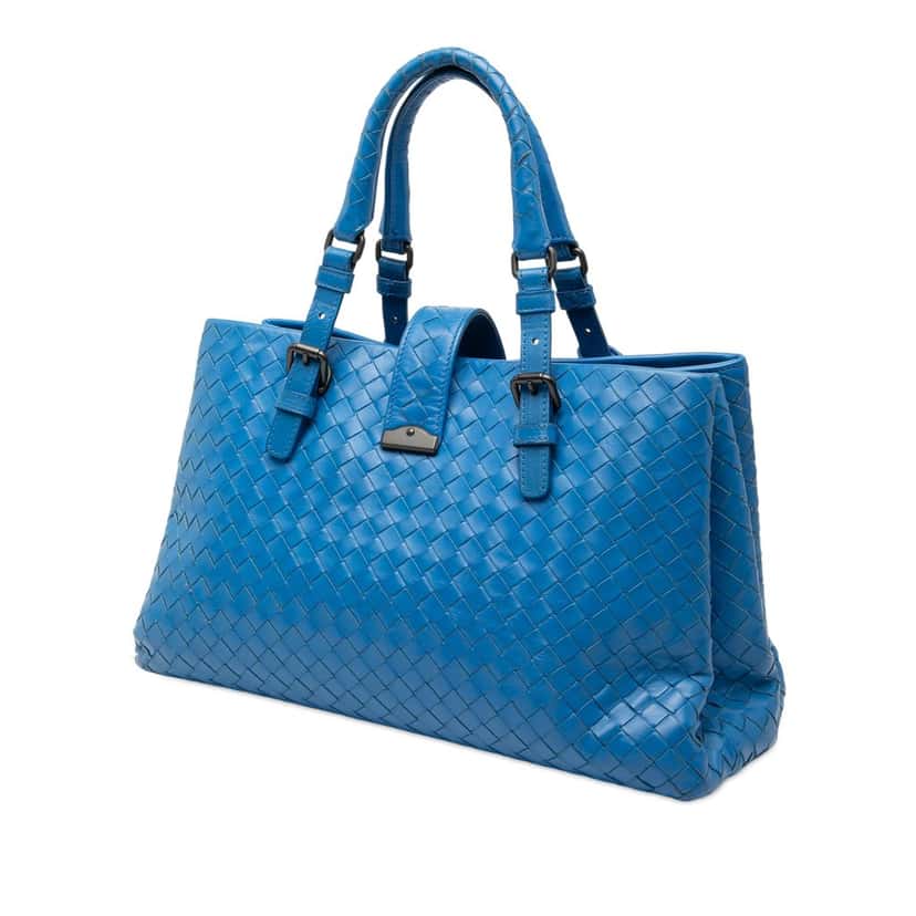 Bottega Veneta Small Nappa Intrecciato Roma Satchel Blue Leather Very good condition - Back View