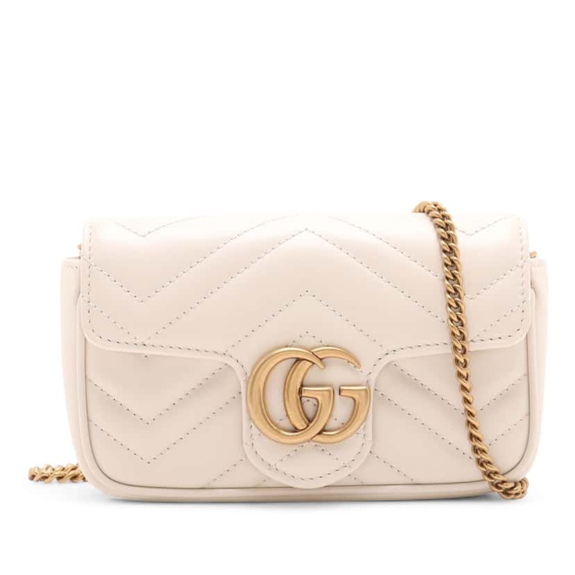 Gucci Mini GG Marmont Matelasse Leather Flap Crossbody White Leather Very good condition - Front View