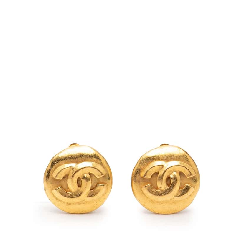 Chanel CC Gold Plated Round Clip On Earrings Gold Metal Very good condition - Front View