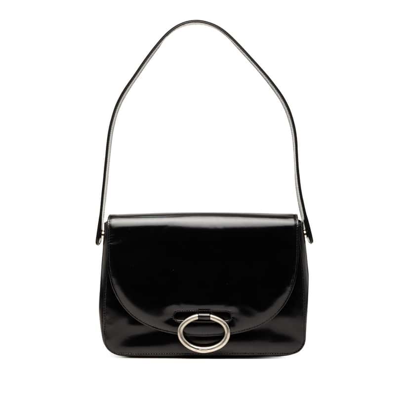 Prada Spazzolato Leather Flap Shoulder Bag Black Leather Very good condition - Front View