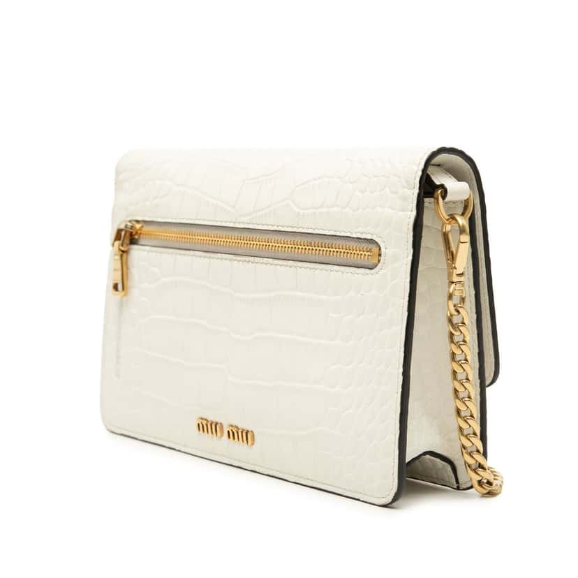 Miu Miu Croc Embossed Leather Crystal Solitaire Crossbody White Leather Very good condition - Back View