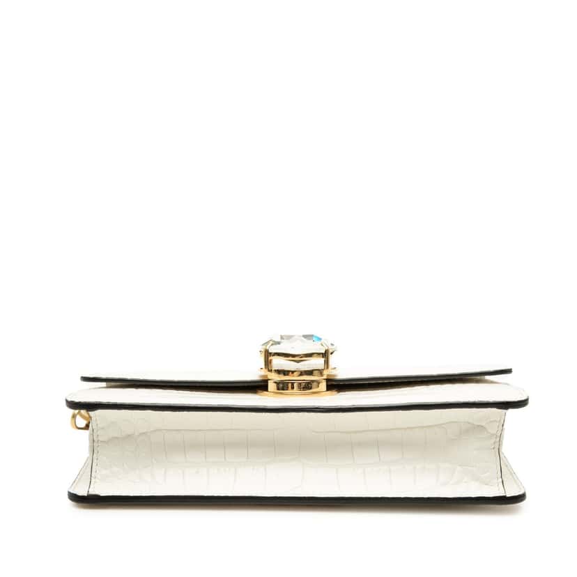 Miu Miu Croc Embossed Leather Crystal Solitaire Crossbody White Leather Very good condition - Inside View