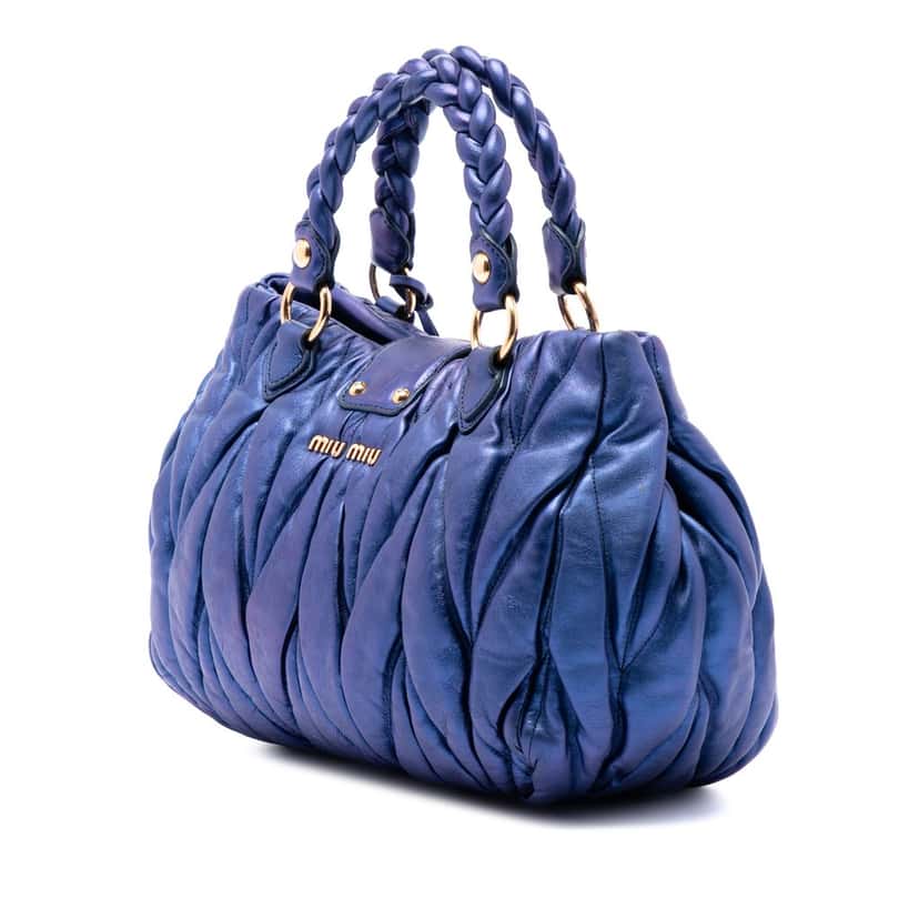 Miu Miu Matelasse Lux Lambskin Bauletto Aperto Satchel Blue Leather Very good condition - Back View