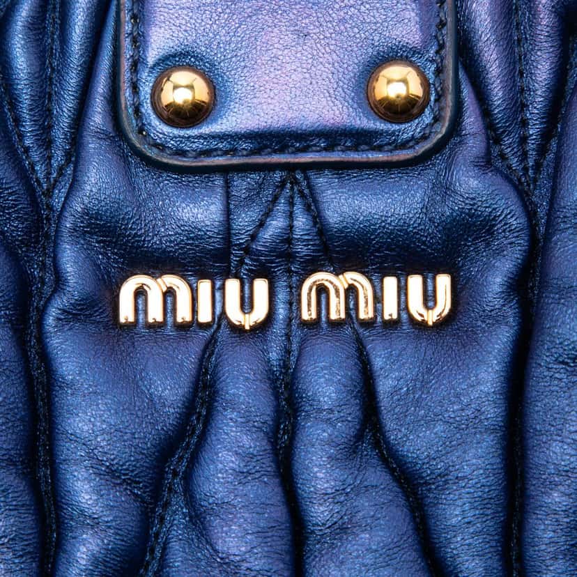 Miu Miu Matelasse Lux Lambskin Bauletto Aperto Satchel Blue Leather Very good condition - Box View