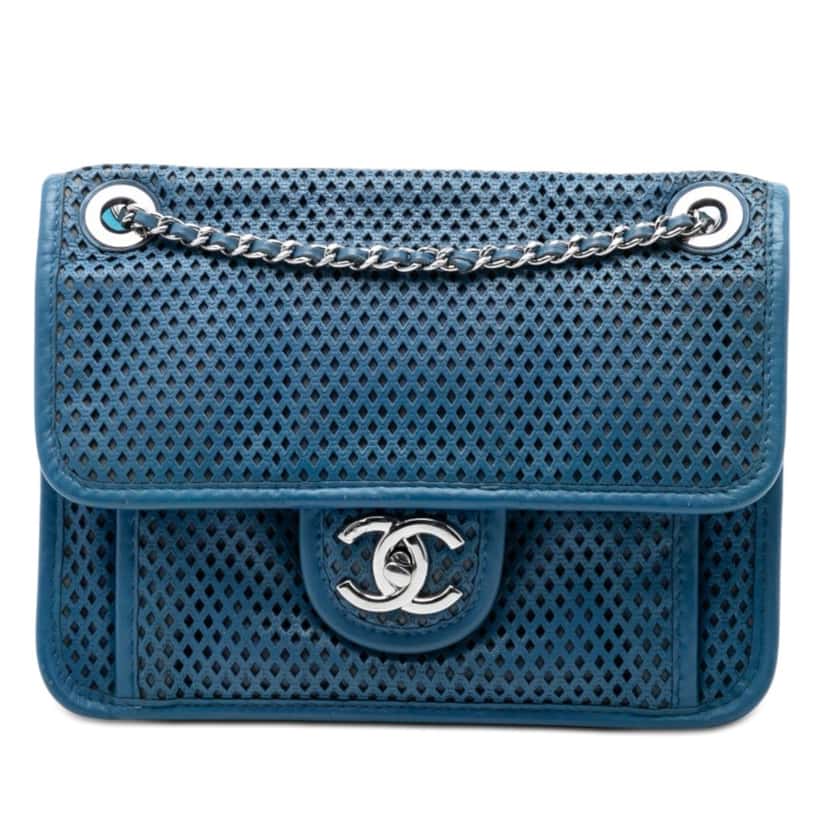 Chanel Small Perforated Calfskin Up In The Air Flap Blue Leather Very good condition - Front View