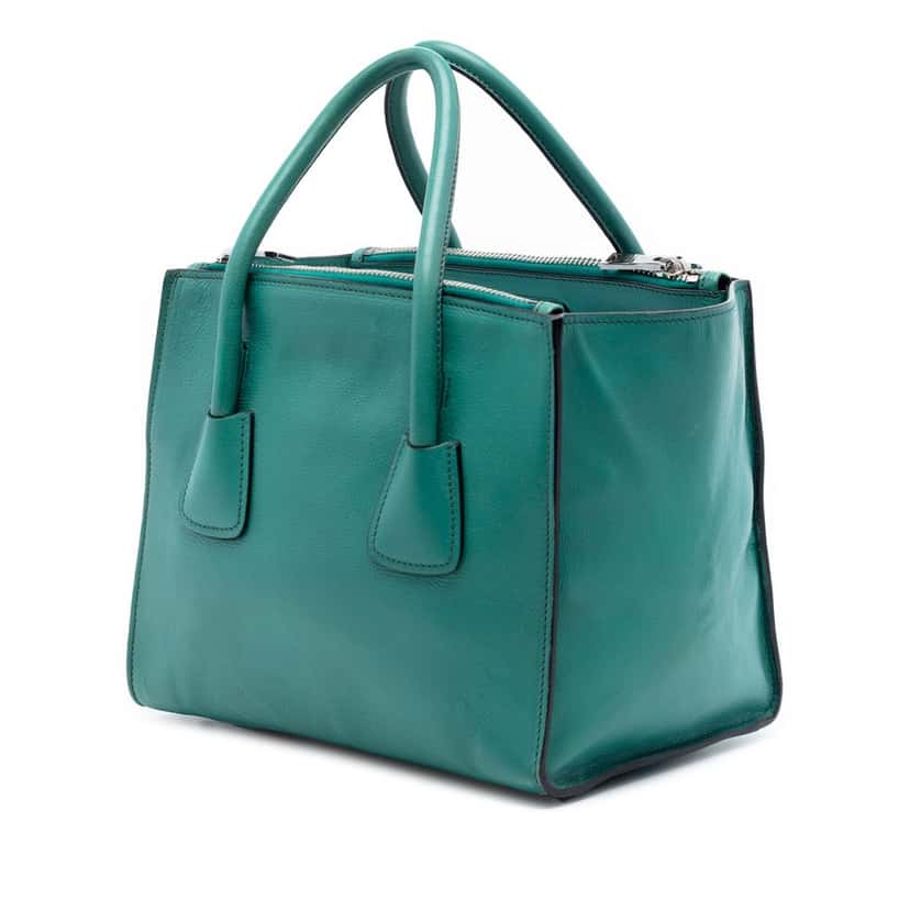 Prada Glace Calf Twin Pocket Double Handle Satchel Green Leather Very good condition - Back View