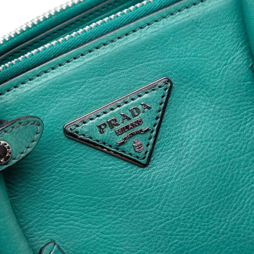 Prada Glace Calf Twin Pocket Double Handle Satchel Green Leather Very good condition - Box View