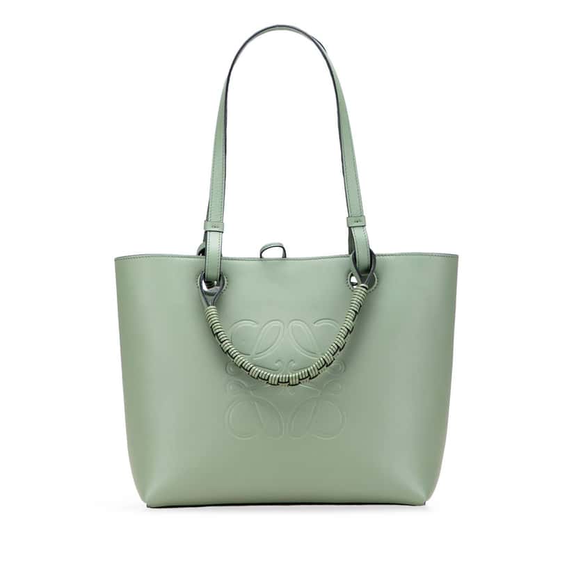 Loewe Small Smooth Calfskin Anagram Tote Green Leather Very good condition - Front View