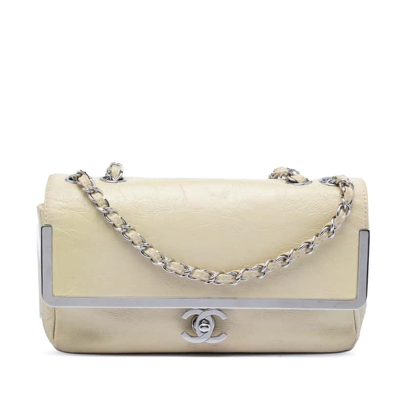 Chanel Small Distressed Patent Frame Single Flap Brown Leather Very good condition - Front View