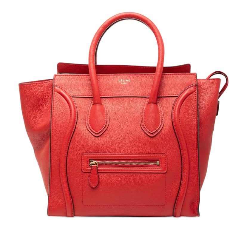 Celine Mini Grained Calfskin Luggage Tote Red Leather Very good condition - Front View