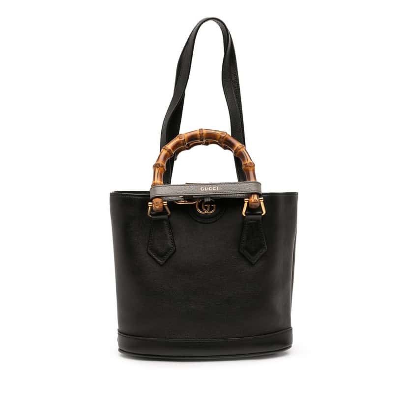 Gucci Small Calfskin Bamboo Diana Convertible Bucket Bag Black Leather Very good condition - Front View