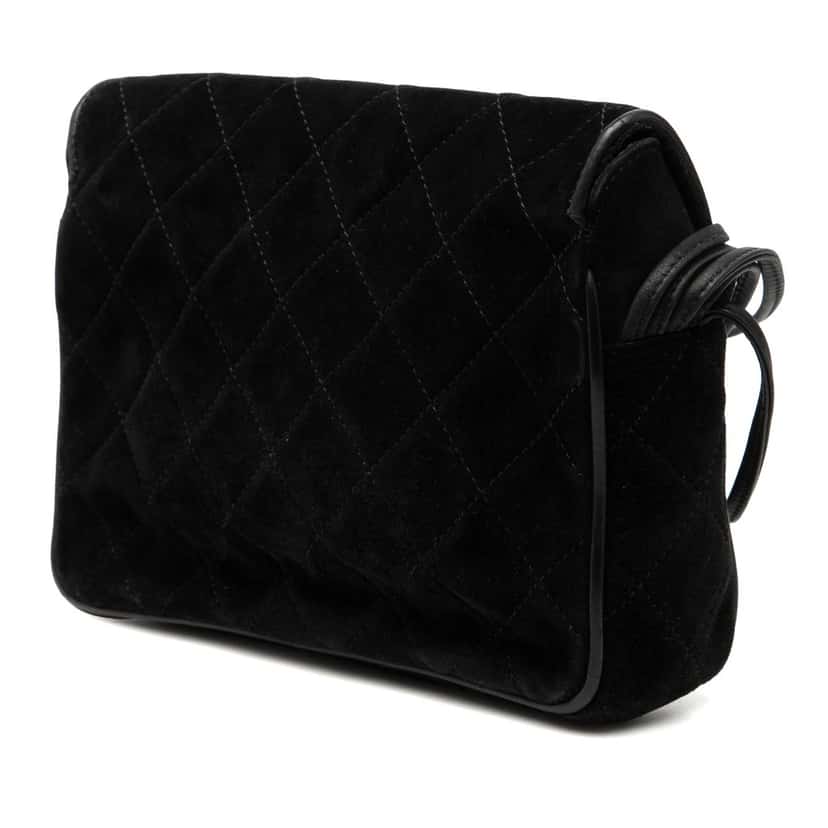 Chanel CC Quilted Suede Shoulder Bag Black Leather Good condition - Back View