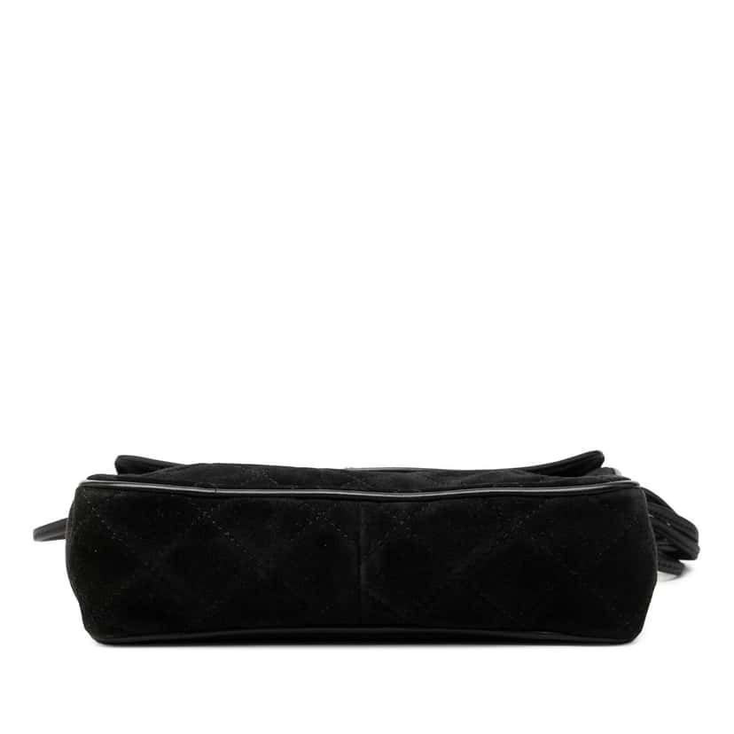 Chanel CC Quilted Suede Shoulder Bag Black Leather Good condition - Inside View