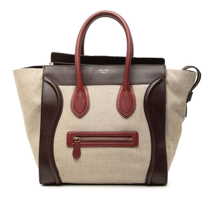 Celine Mini Tricolor Linen and Leather Luggage Tote Beige Very good condition - Front View