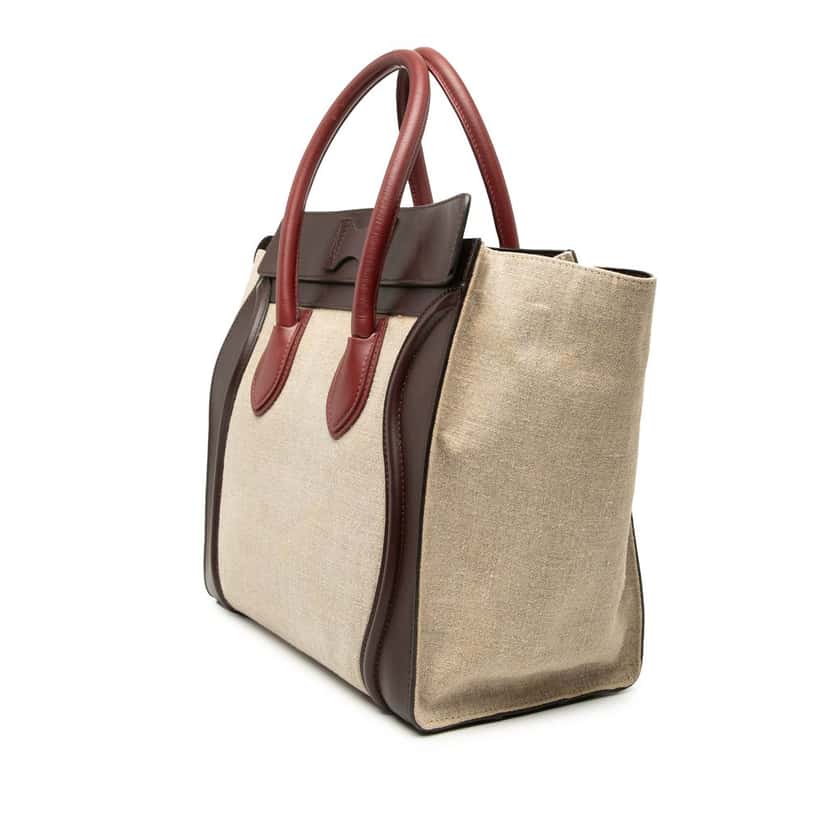 Celine Mini Tricolor Linen and Leather Luggage Tote Beige Very good condition - Back View
