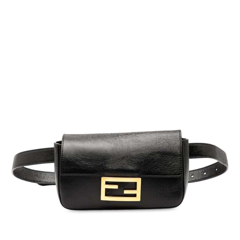 Fendi Leather FF Logo Baguette Belt Bag Black Leather Very good condition - Front View