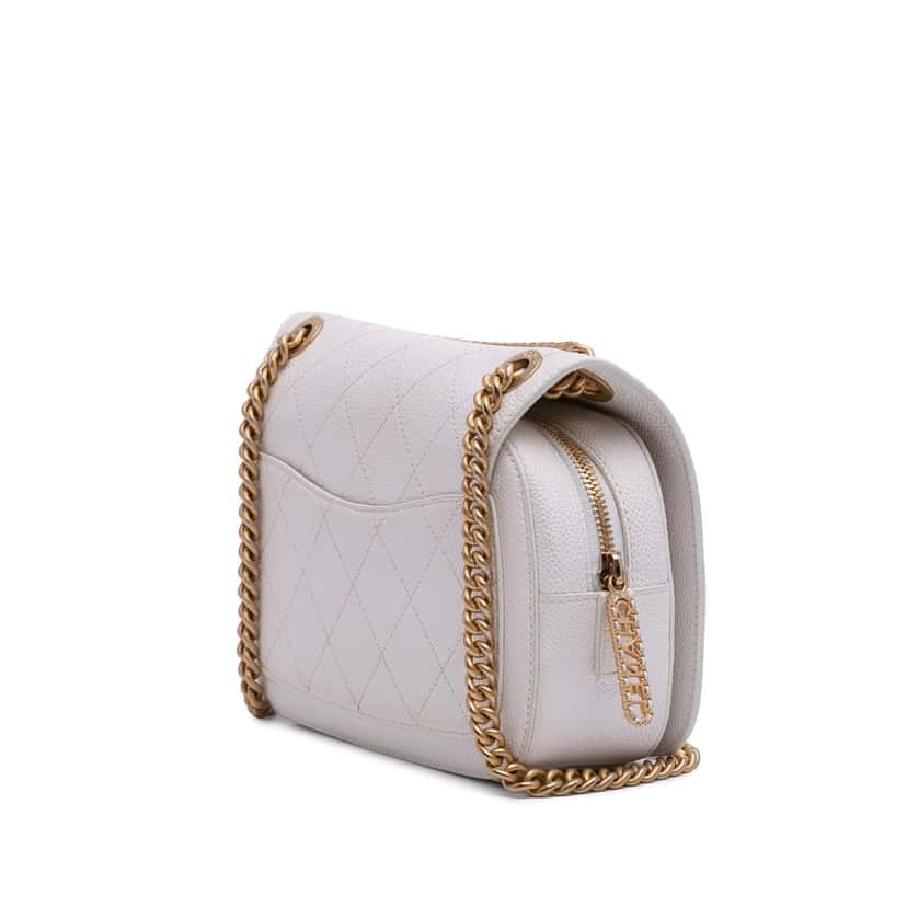 Chanel CC Quilted Caviar Turnlock Full Flap White Leather Very good condition - Back View
