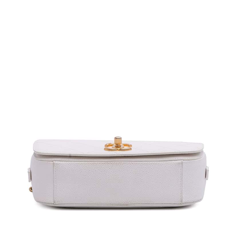 Chanel CC Quilted Caviar Turnlock Full Flap White Leather Very good condition - Inside View