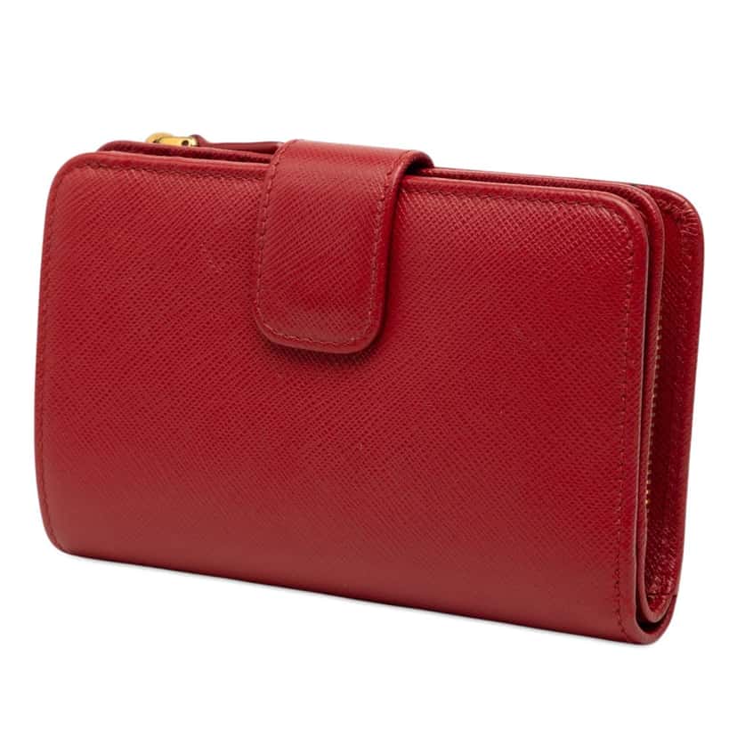 Prada Saffiano Bifold Compact Wallet Red Leather Very good condition - Back View
