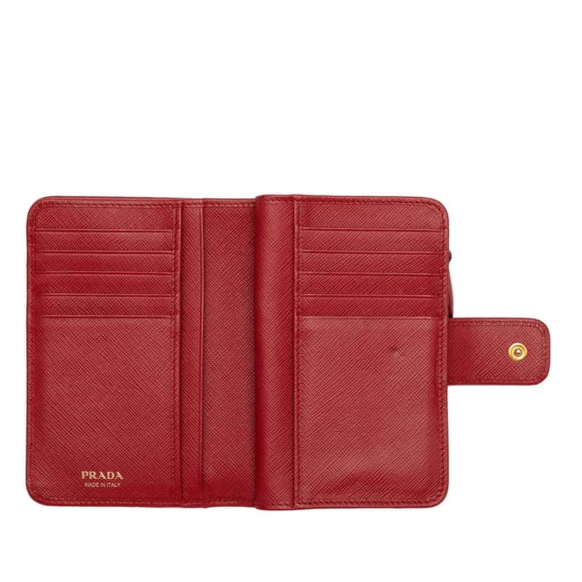 Prada Saffiano Bifold Compact Wallet Red Leather Very good condition - Model View