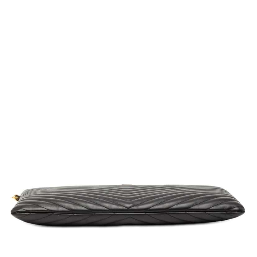 Saint Laurent Quilted Chevron Leather Monogram Document Holder Black Leather Very good condition - Inside View