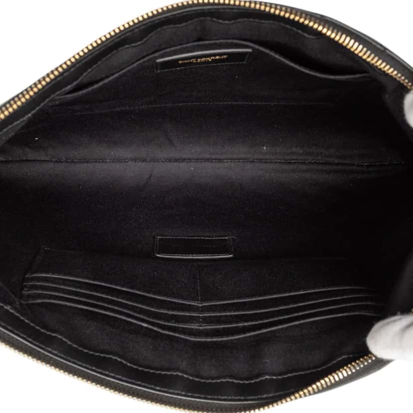 Saint Laurent Quilted Chevron Leather Monogram Document Holder Black Leather Very good condition - Model View