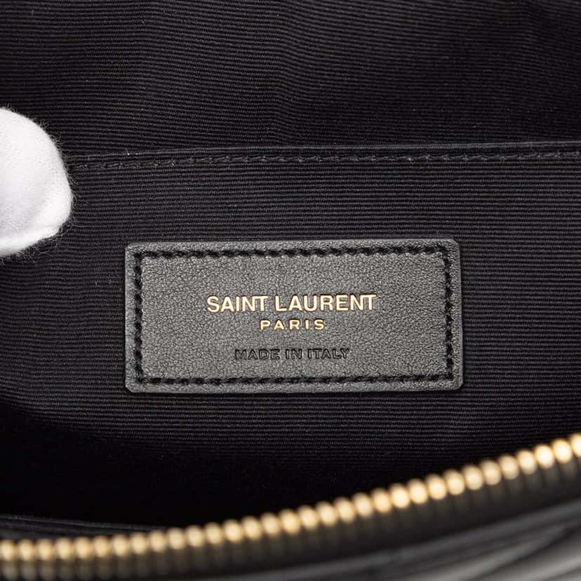 Saint Laurent Quilted Chevron Leather Monogram Document Holder Black Leather Very good condition - Box View
