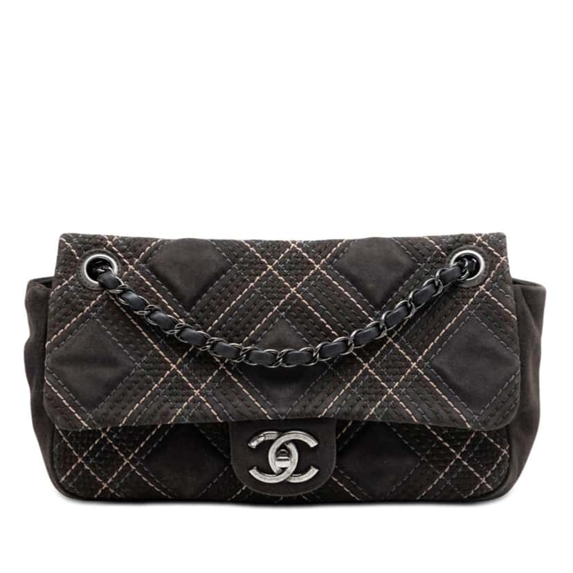 Chanel Paris Edinburgh Medium Stitched Suede Saltire Single Flap Brown Leather Very good condition - Front View