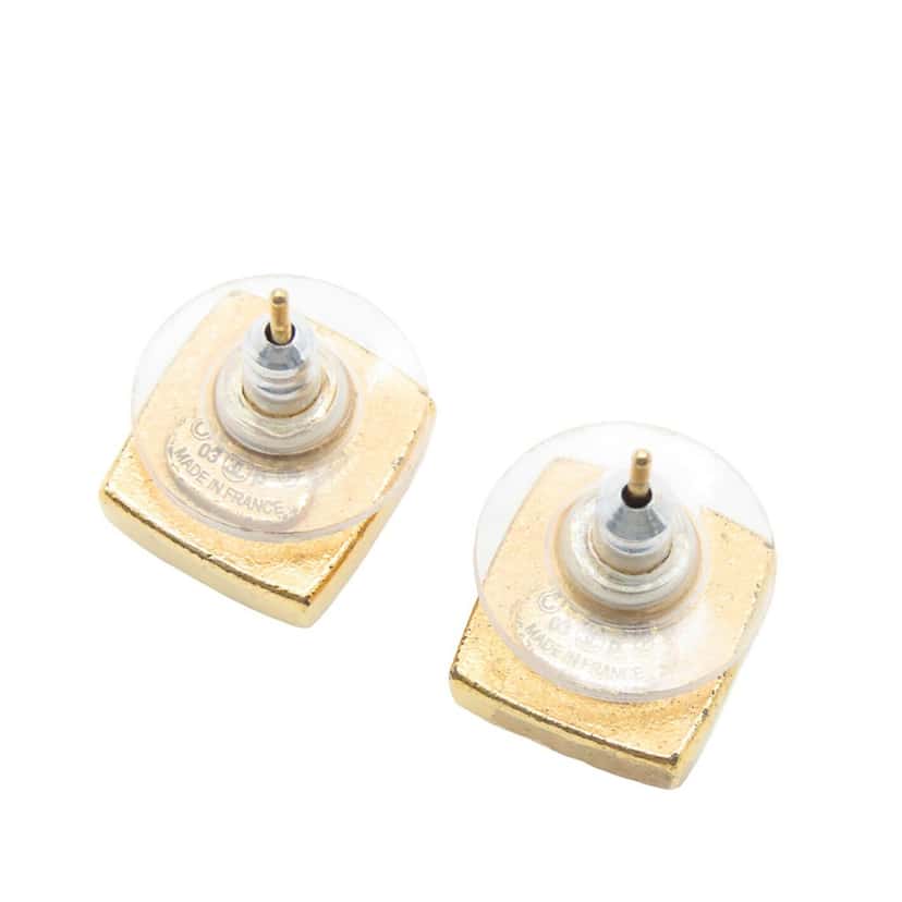 Chanel CC Gold Plated Square Push Back Earrings Gold Metal Very good condition - Back View