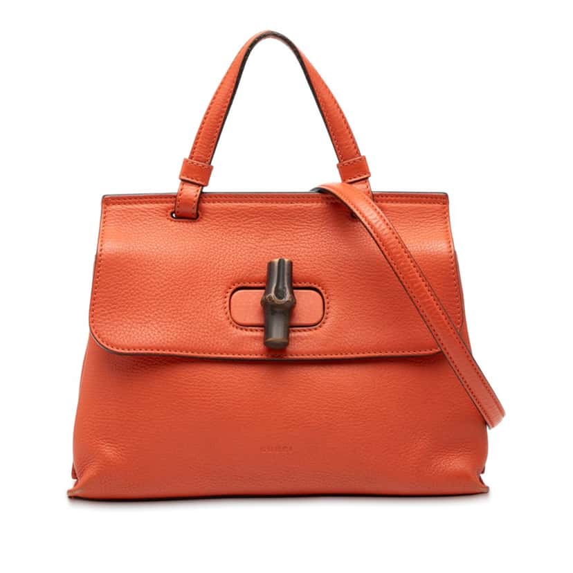 Gucci Small Leather Bamboo Daily Satchel Orange Leather Very good condition - Front View