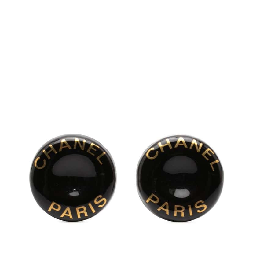 Chanel CC Resin and Brass Logo Print Clip On Earrings Black Plastic Very good condition - Front View