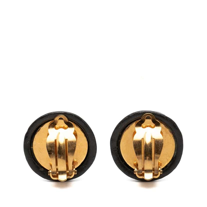 Chanel CC Resin and Brass Logo Print Clip On Earrings Black Plastic Very good condition - Back View