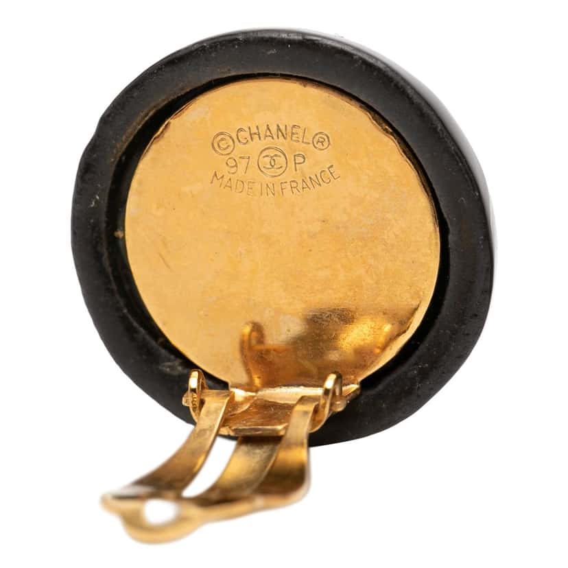 Chanel CC Resin and Brass Logo Print Clip On Earrings Black Plastic Very good condition - Inside View