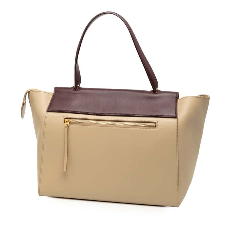Celine Mini Tricolor Grained Calfskin Belt Satchel Beige Leather Very good condition - Back View