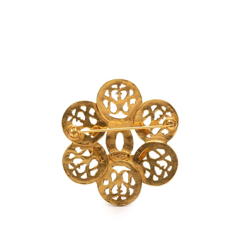 Chanel Gold Plated CC Flower Brooch Gold Metal Very good condition - Back View