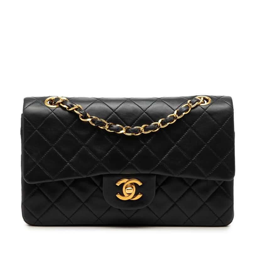 Chanel Small Classic Lambskin Double Flap Black Leather Good condition - Front View