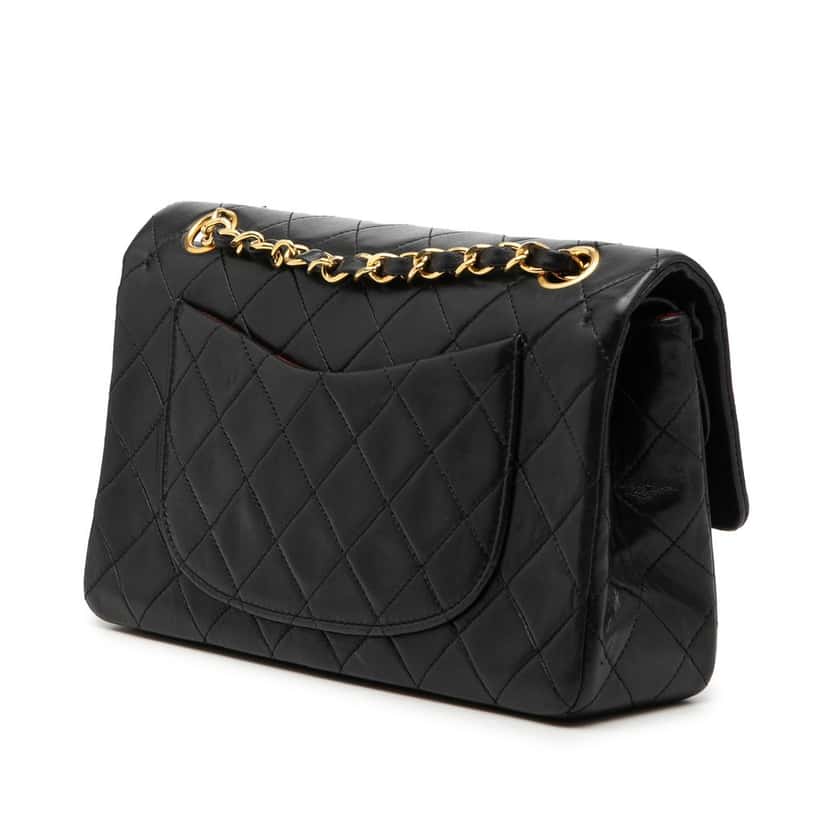 Chanel Small Classic Lambskin Double Flap Black Leather Good condition - Back View