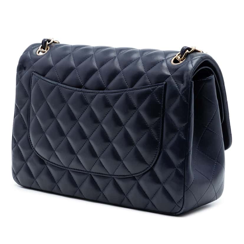 Chanel Jumbo Classic Lambskin Double Flap Blue Leather Very good condition - Back View