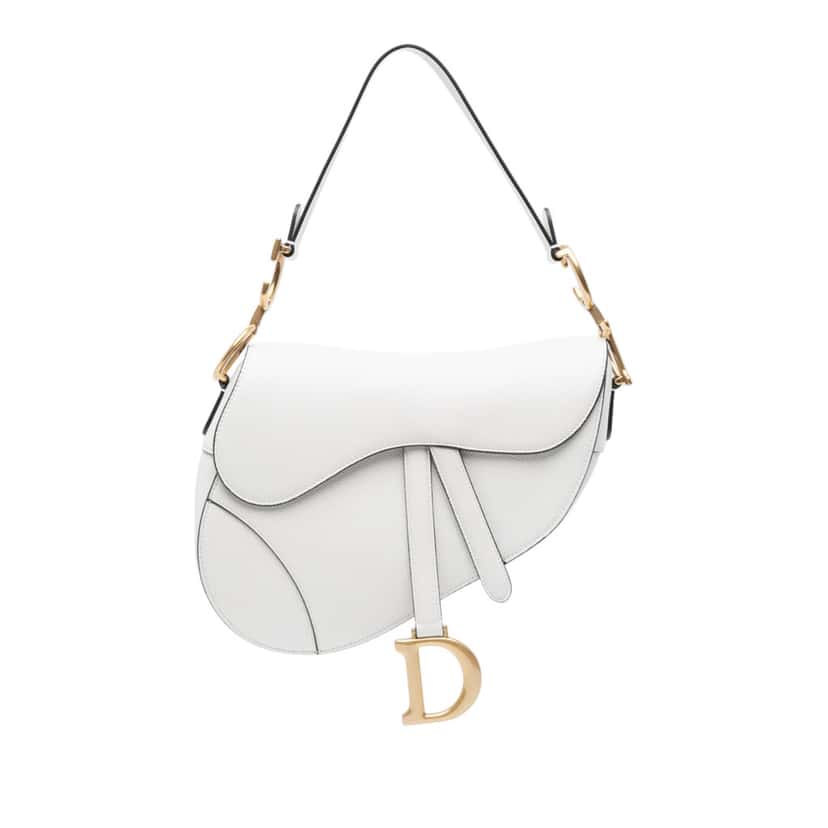 Dior Grained Calfskin Saddle Bag White Leather Very good condition - Front View