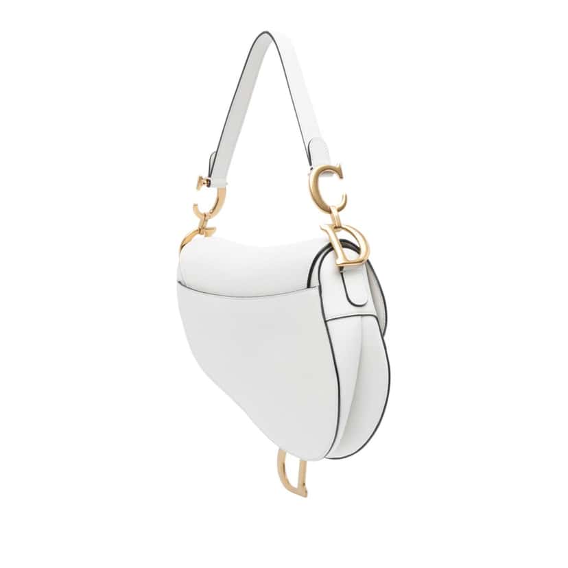 Dior Grained Calfskin Saddle Bag White Leather Very good condition - Back View