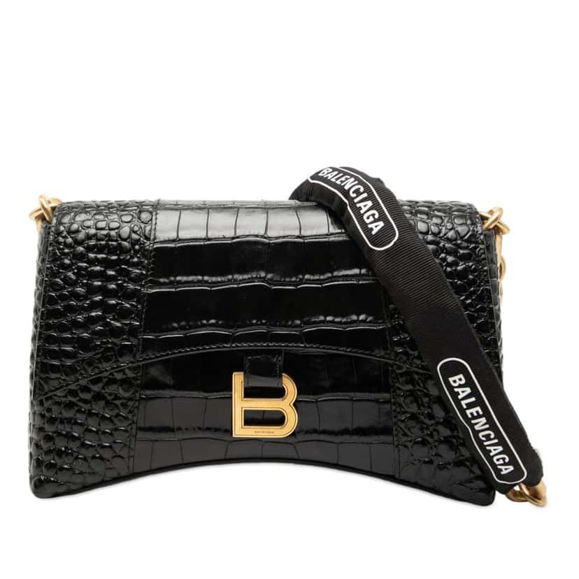 Balenciaga Croc Embossed Leather Downtown Crossbody XS Black Leather Very good condition - Front View