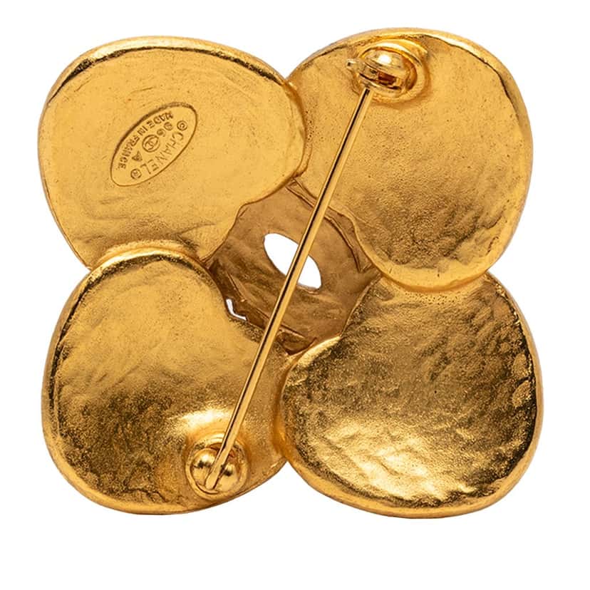 Chanel CC Gold Plated Grapevine Clover Brooch Gold Metal Very good condition - Back View