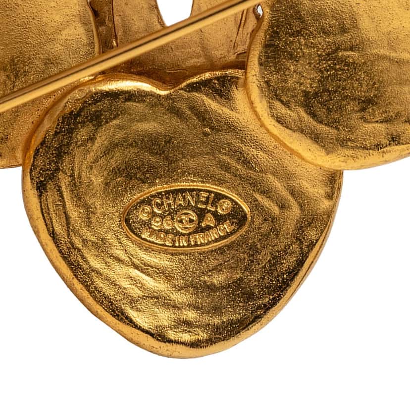 Chanel CC Gold Plated Grapevine Clover Brooch Gold Metal Very good condition - Inside View
