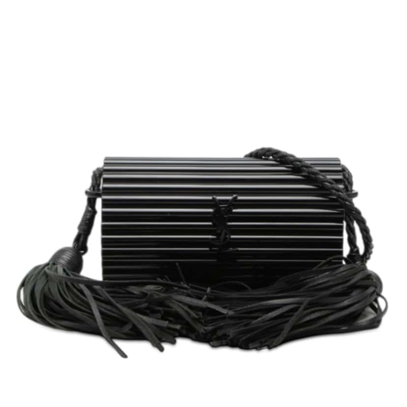 Saint Laurent Ribbed Acrylic Lambskin Fringe Monogram Monochrome Opium Box Bag Black Plastic Good condition - Front View