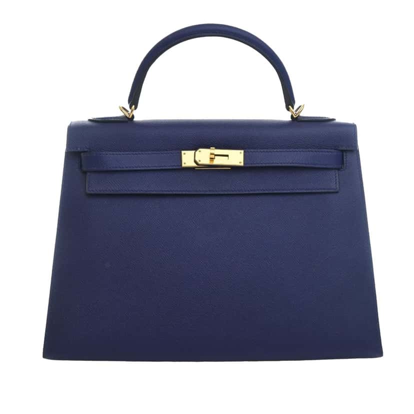 Hermès Epsom Kelly II Retourne 32 Blue Leather Very good condition - Front View