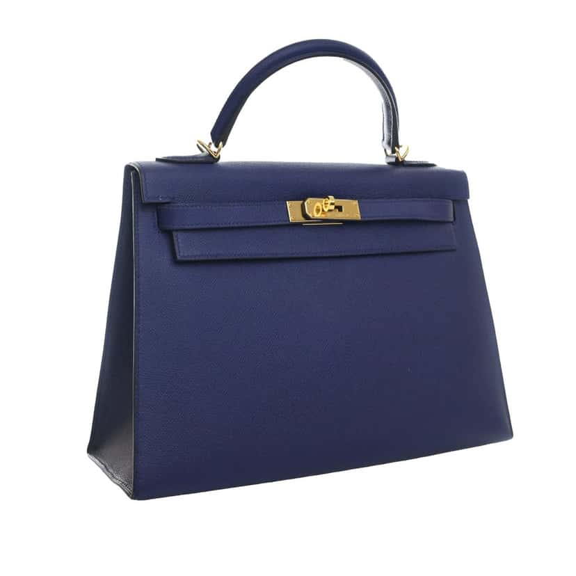 Hermès Epsom Kelly II Retourne 32 Blue Leather Very good condition - Back View