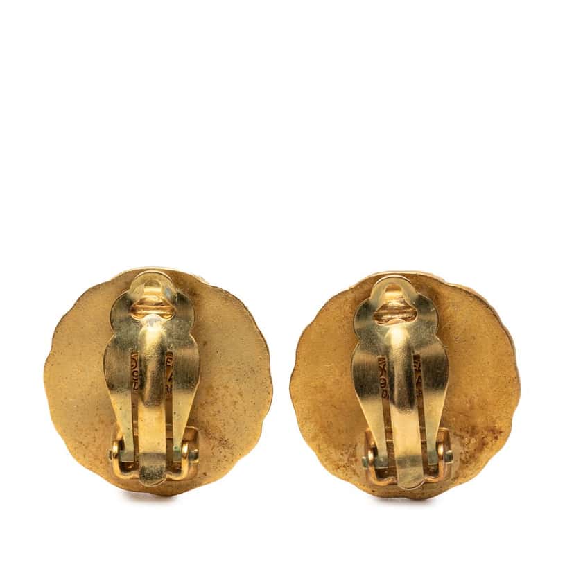 Chanel CC Gold Plated Round Clip On Earrings Gold Metal Very good condition - Back View