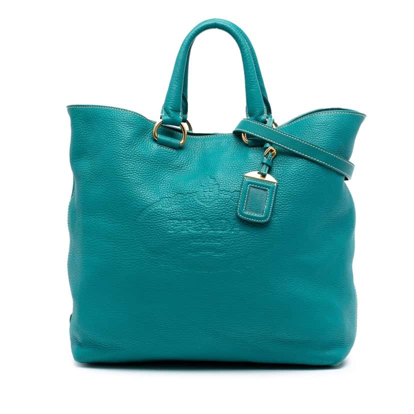 Prada Vitello Daino Canapa Logo Open Convertible Tote Blue Leather Very good condition - Front View